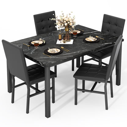 AWQM Dining Table Set for 4,Faux Marble Kitchen Table and Chairs Set of 4, Modern Dining Room Set for 4,Dinner Table Set with Velvet Chairs, Dining Set for Small Spaces