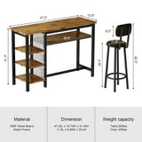 AWQM Bar Table and Chairs Set with Backrest for 2, Kitchen Counter Height Table Set with 4 Storage Shelves, Modern Pub Table with 2 PU Upholstered Stools for Kitchen, Dining Room, Rustic Brown+Black