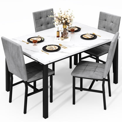 AWQM Dining Table Set for 4,Faux Marble Kitchen Table and Chairs Set of 4, Modern Dining Room Set for 4,Dinner Table Set with Velvet Chairs, Dining Set for Small Spaces
