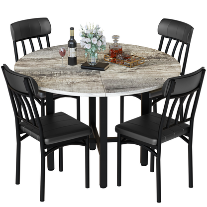 AWQM Round Dining Table Set for 4, Wood Circle Kitchen Table and Chairs Set for 4, Modern Dining Room Sets with 4 Faux Leather Chairs, Round Dinner Table for Small Space