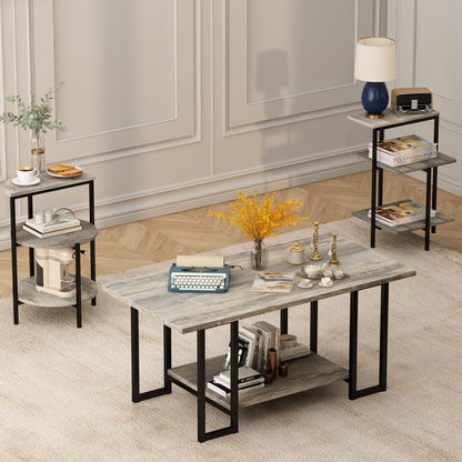 AWQM Faux Marble Table Set,Coffee Table & 2 Side Table, Faux Marble Tabletop and Metal Frame, 3 Piece Table Sets, for Living Room Apartment