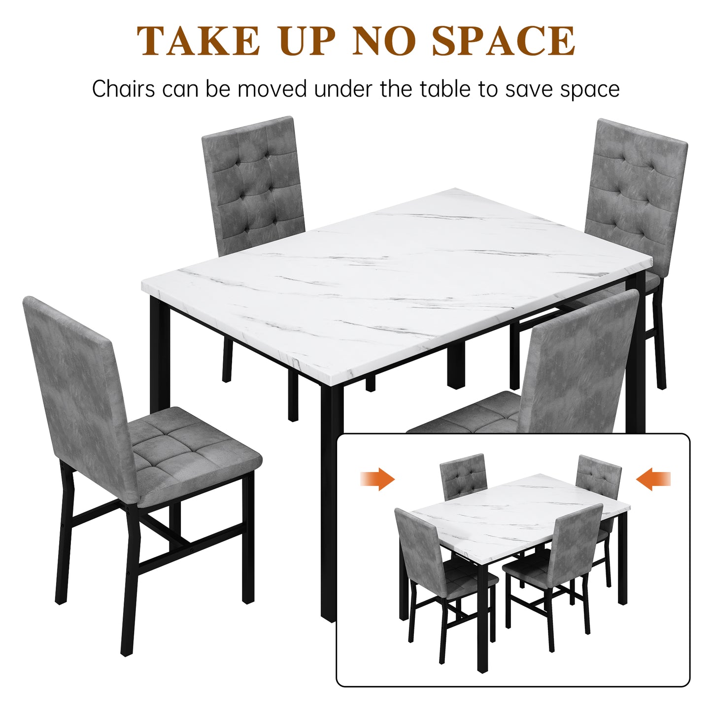 AWQM Dining Table Set for 4,Faux Marble Kitchen Table and Chairs Set of 4, Modern Dining Room Set for 4,Dinner Table Set with Velvet Chairs, Dining Set for Small Spaces