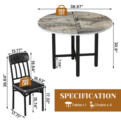 AWQM Round Dining Table Set for 4, Wood Circle Kitchen Table and Chairs Set for 4, Modern Dining Room Sets with 4 Faux Leather Chairs, Round Dinner Table for Small Space