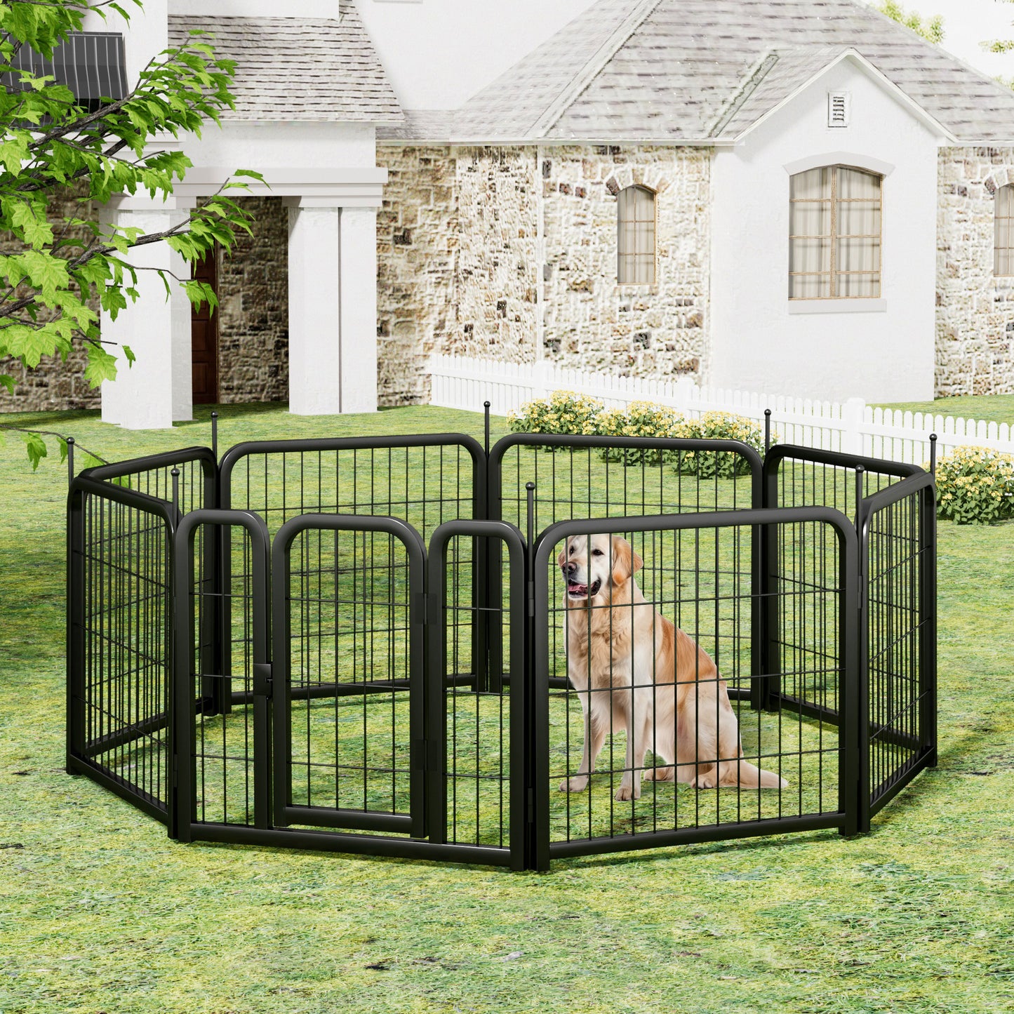 AWQM Outdoor Dog Fence, 8 Panel Dog Fence 31 Inch Small Dog Pet Fence