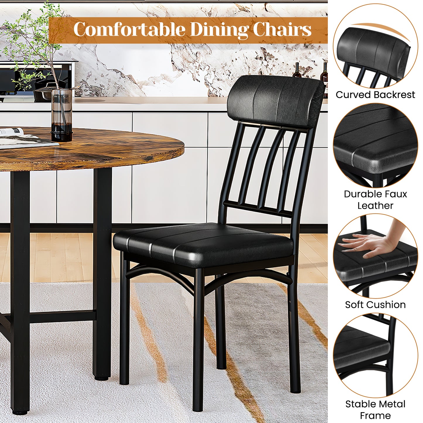 AWQM Round Dining Table Set for 4, Wood Circle Kitchen Table and Chairs Set for 4, Modern Dining Room Sets with 4 Faux Leather Chairs, Round Dinner Table for Small Space