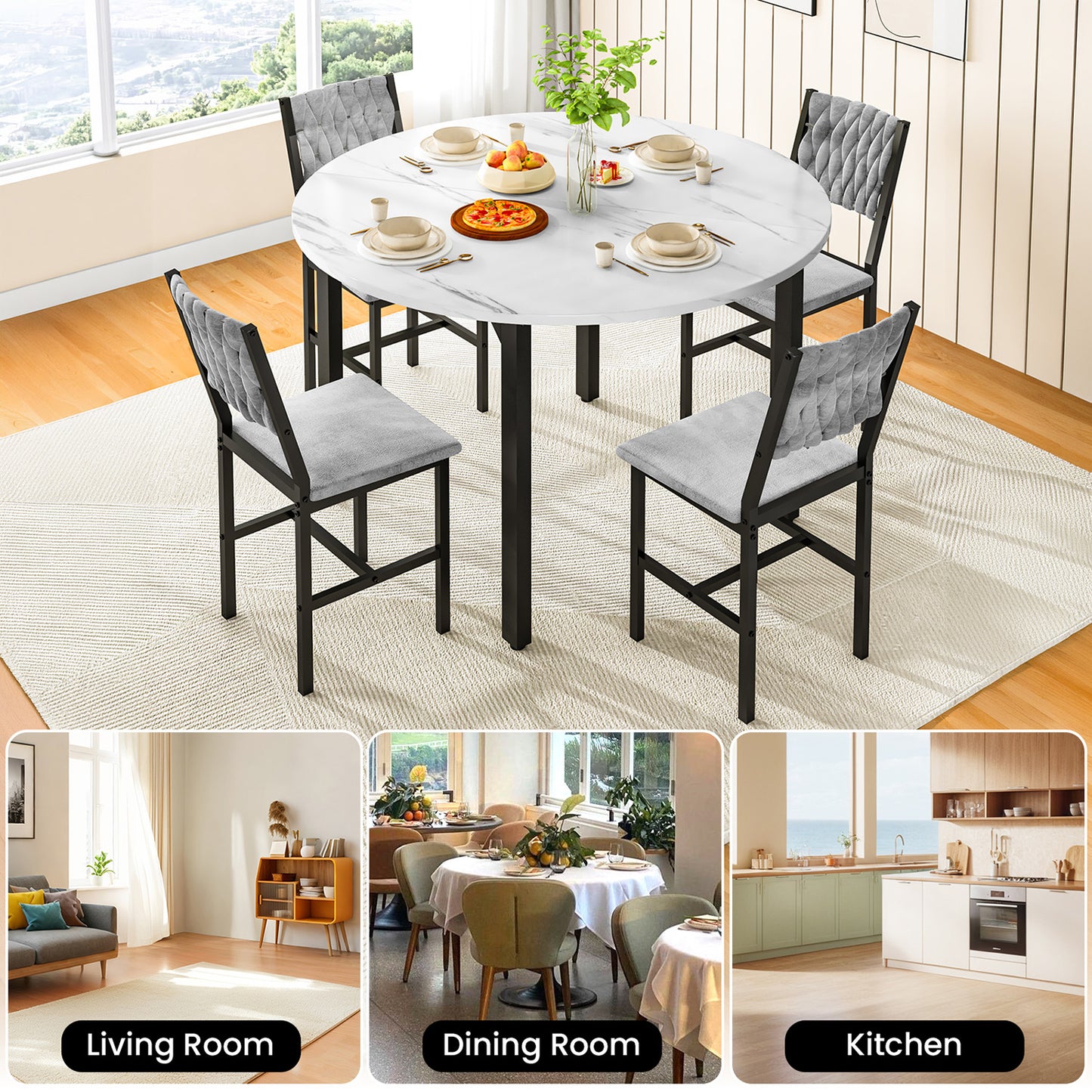 AWQM Round Dining Table Set for 4, Kitchen Dining Table Set, Round Dining Table Set for Small Space.