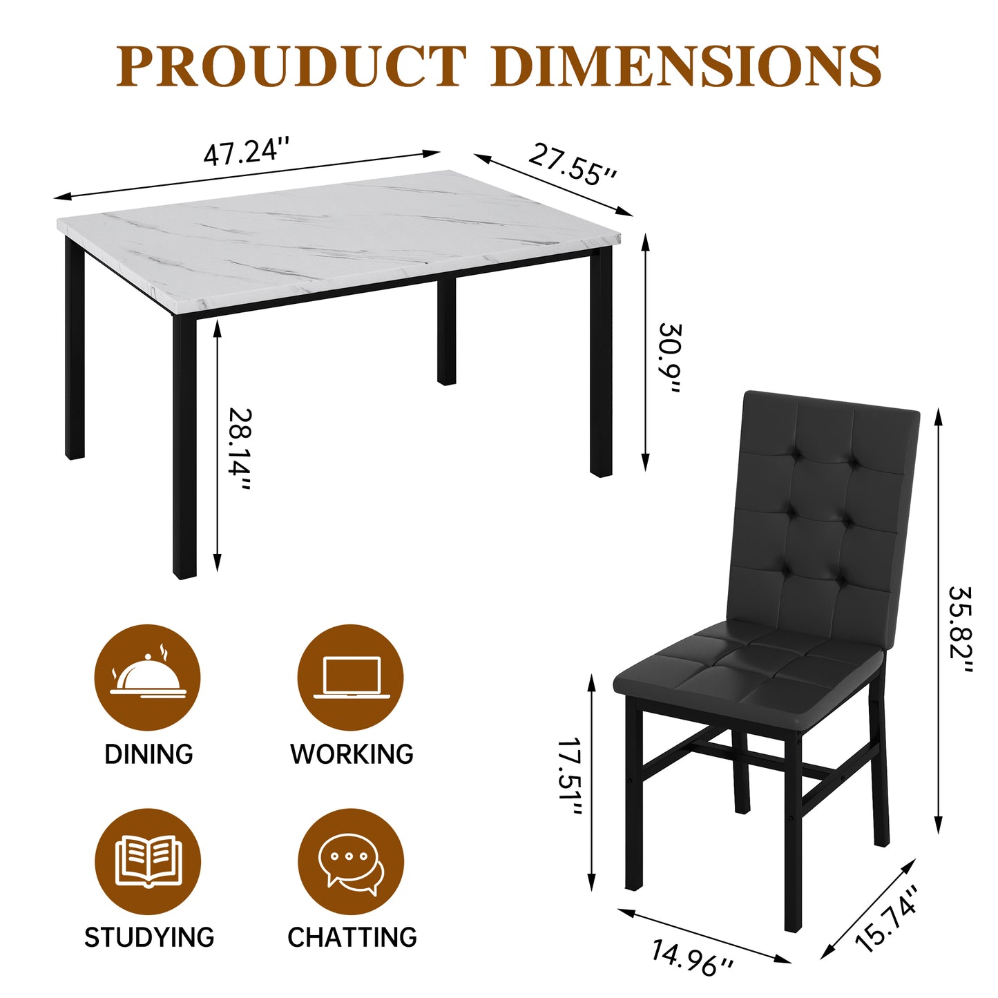 AWQM Dining Table Set for 4,Faux Marble Kitchen Table and Chairs Set of 4, Modern Dining Room Set for 4,Dinner Table Set with Velvet Chairs, Dining Set for Small Spaces