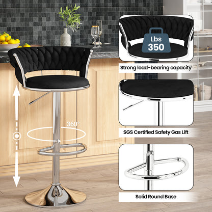 AWQM Velvet Bar Stools Set of 2 - Adjustable Height Swivel Kitchen Stools with Low Back for Dining Room, Breakfast Bar, Home Decor, and Entertaining Guests