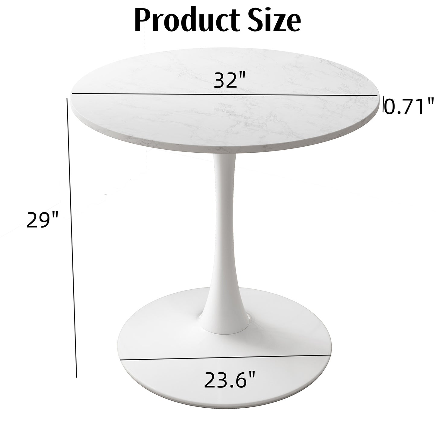 AWQM 31.5" Modern Round Tulip Dining Table with MDF Top & Metal Pedestal Base, Perfect for Dining Room, Kitchen, Living Room, or Café - Seats 2-4 People with 0.71" Thickened Tabletop