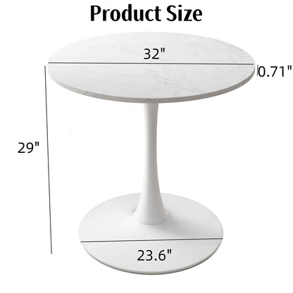 AWQM 31.5" Modern Round Tulip Dining Table with MDF Top & Metal Pedestal Base, Perfect for Dining Room, Kitchen, Living Room, or Café - Seats 2-4 People with 0.71" Thickened Tabletop