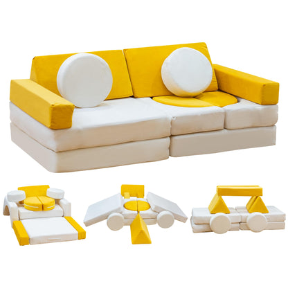 AWQM 13-piece modular children's play sofa, kids sofa with washable velvet cover