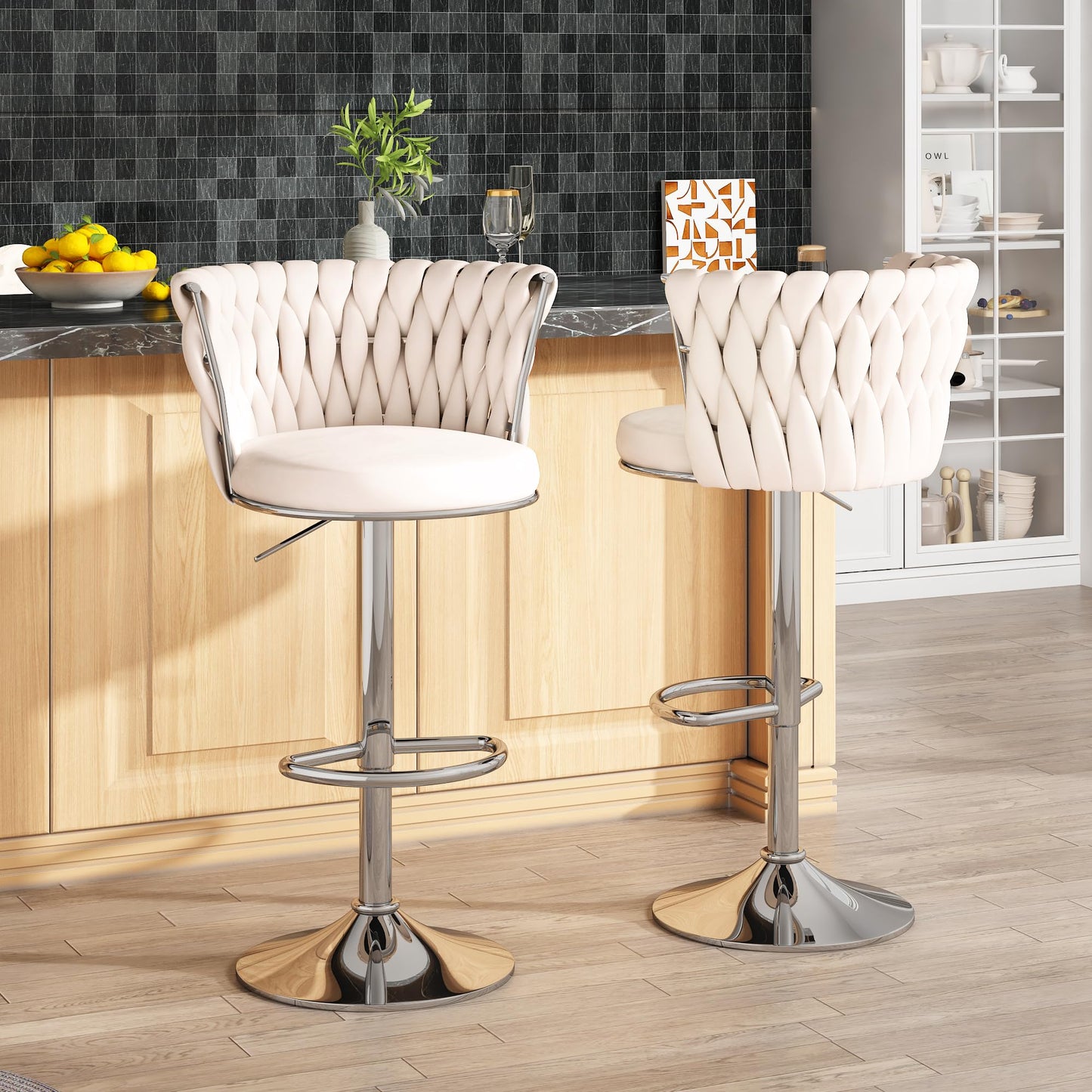 AWQM Bar Stool Set  Velvet Swivel Chair