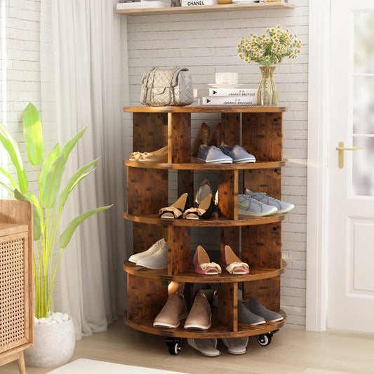 AWQM 4-Shelf Rotating Freestanding Shoe Cabinet 360° Rotating Shoe Rack Tower