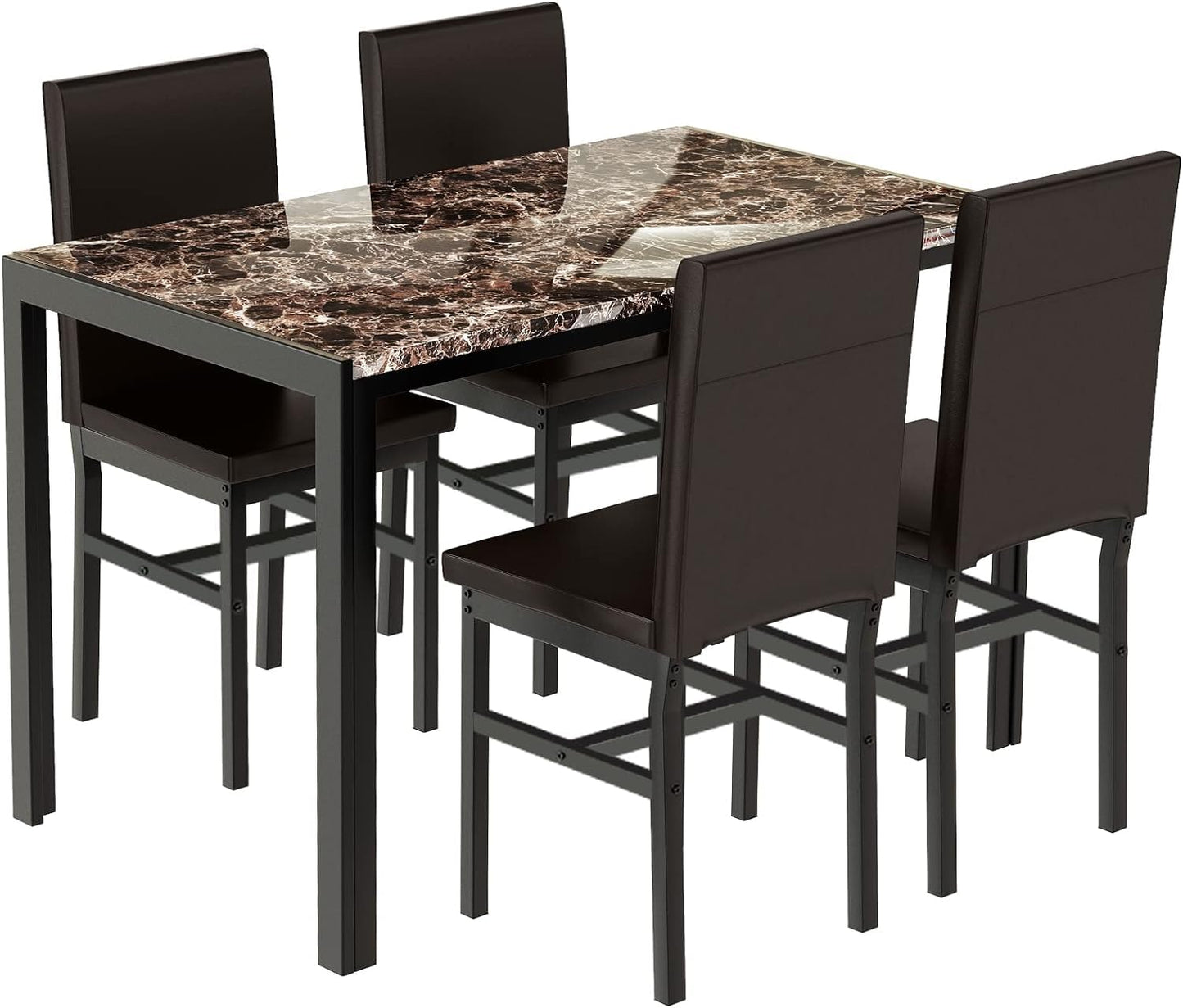 AWQM Marble Dining Table and Chairs for 4, 5-Piece Dining Set