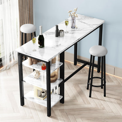 AWQM Marble Top Kitchen Countertop High Dining Table for 2