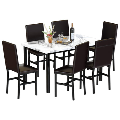 AWQM Marble 6 Person Dining Table Set 7 Piece Kitchen Table and Chairs