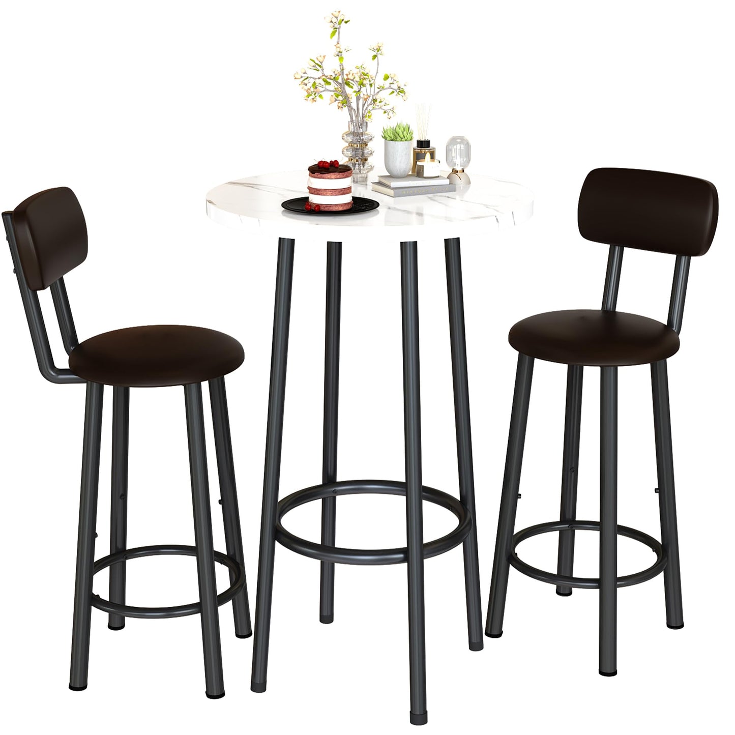 AWQM Round Marble Table and Chair Set with PU Leather Stools