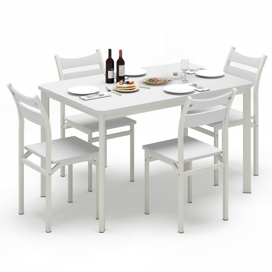 AWQM Pure White Table and Chairs Set, 5 Piece Dining Table for 4 People