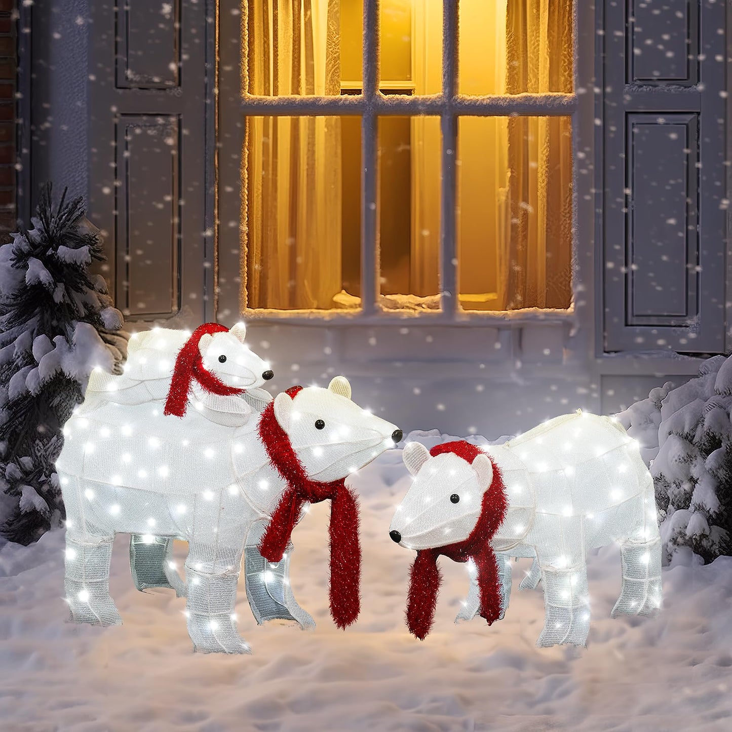 AWQM 3 Piece Light Up Polar Bear Family Holiday Light Up Decorations