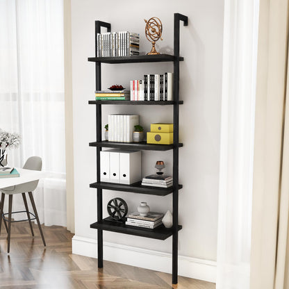 AWQM Wall Mounted Bookcase, Industrial Ladder Bookcase