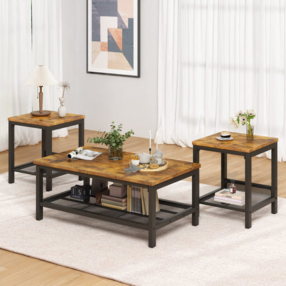 AWQM Industrial Coffee Table and 2 Square Side Tables