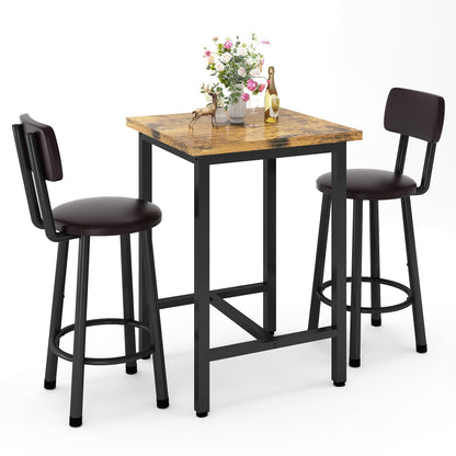 AWQM Industrial Wooden 3 Piece Bar Dining Table Set Counter Height Wooden Tabletop Bistro