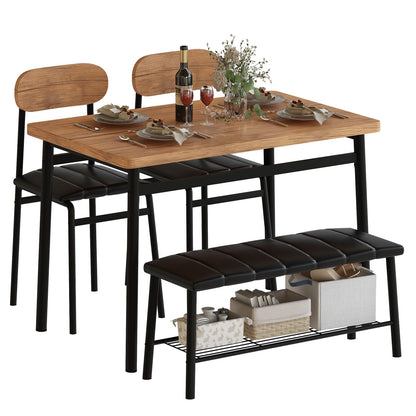 AWQM Industrial Wooden Dining Set for 4 with Bench and 2 Upholstered Chairs