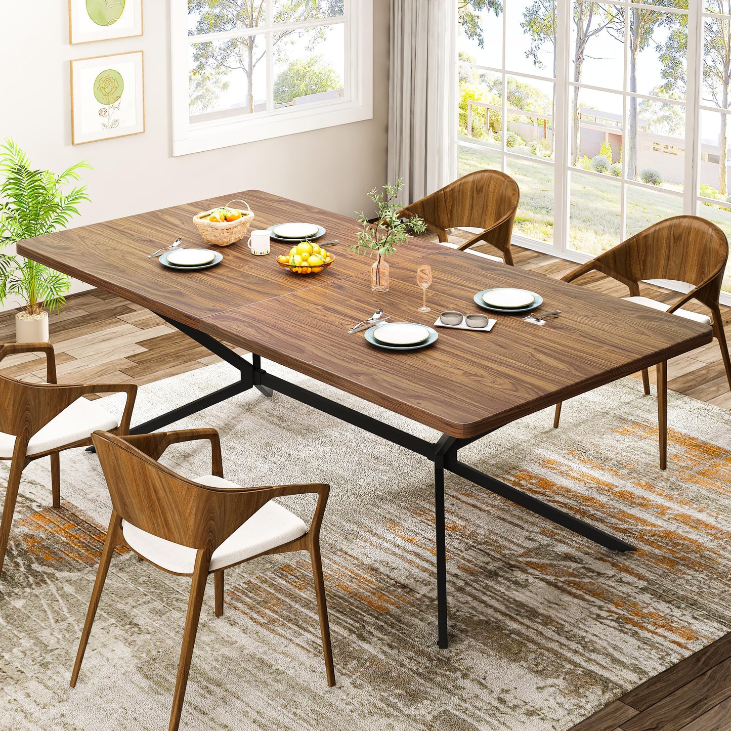 AWQM Industrial Wooden Mid-Century Modern Dining Table 6-8 Dining Table