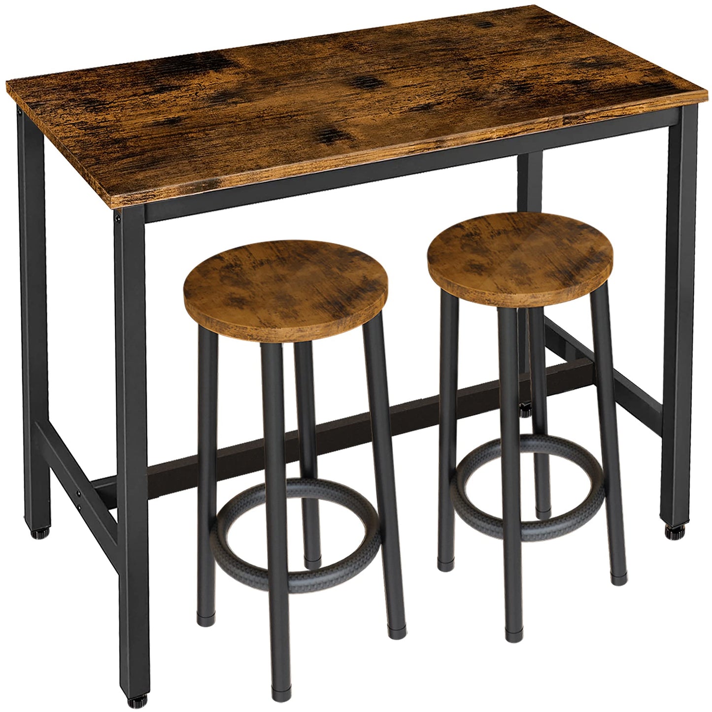 AWQM Industrial Wood Bar High Table with 2 Stools