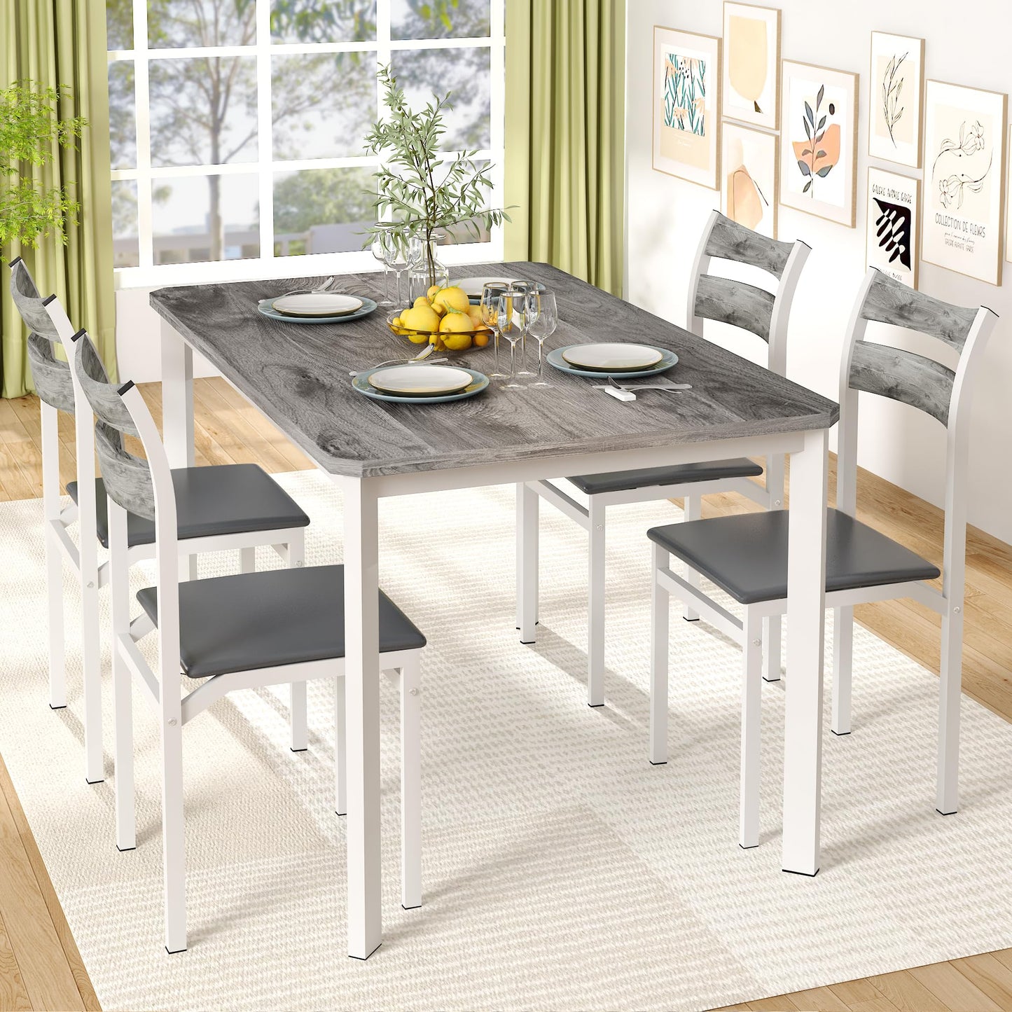 AWQM Modern Wooden Kitchen Table and Chairs Set, Dining Table Set for 4