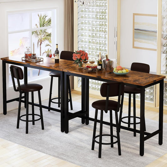 AWQM Industrial Wooden Dining Table Set with 2 Bars for 4 People