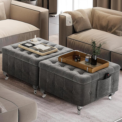 AWQM Large Velvet Footstool Coffee Table, Extra Large Padded Storage Footstool Set of 2