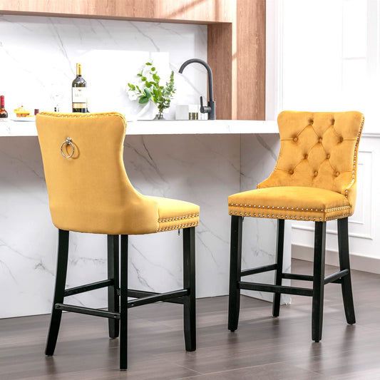 AWQM Velvet Tufted Wine Cooler High Bar Stool Set of 2