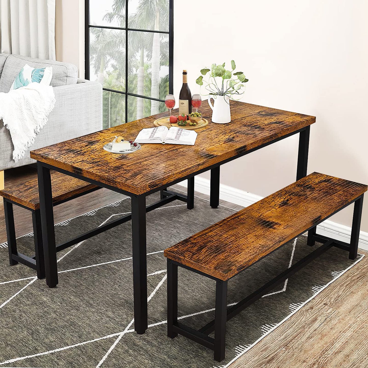 AWQM Industrial Wooden Kitchen Table and Chairs Set Dining Table Set for 4