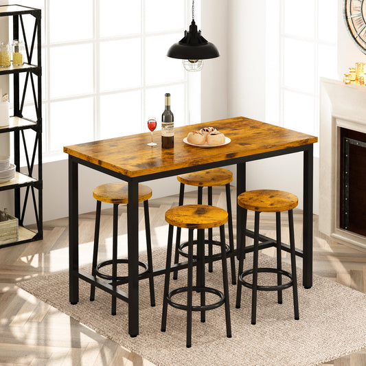 AWQM Small Industrial Wooden Dining Table Set for 4