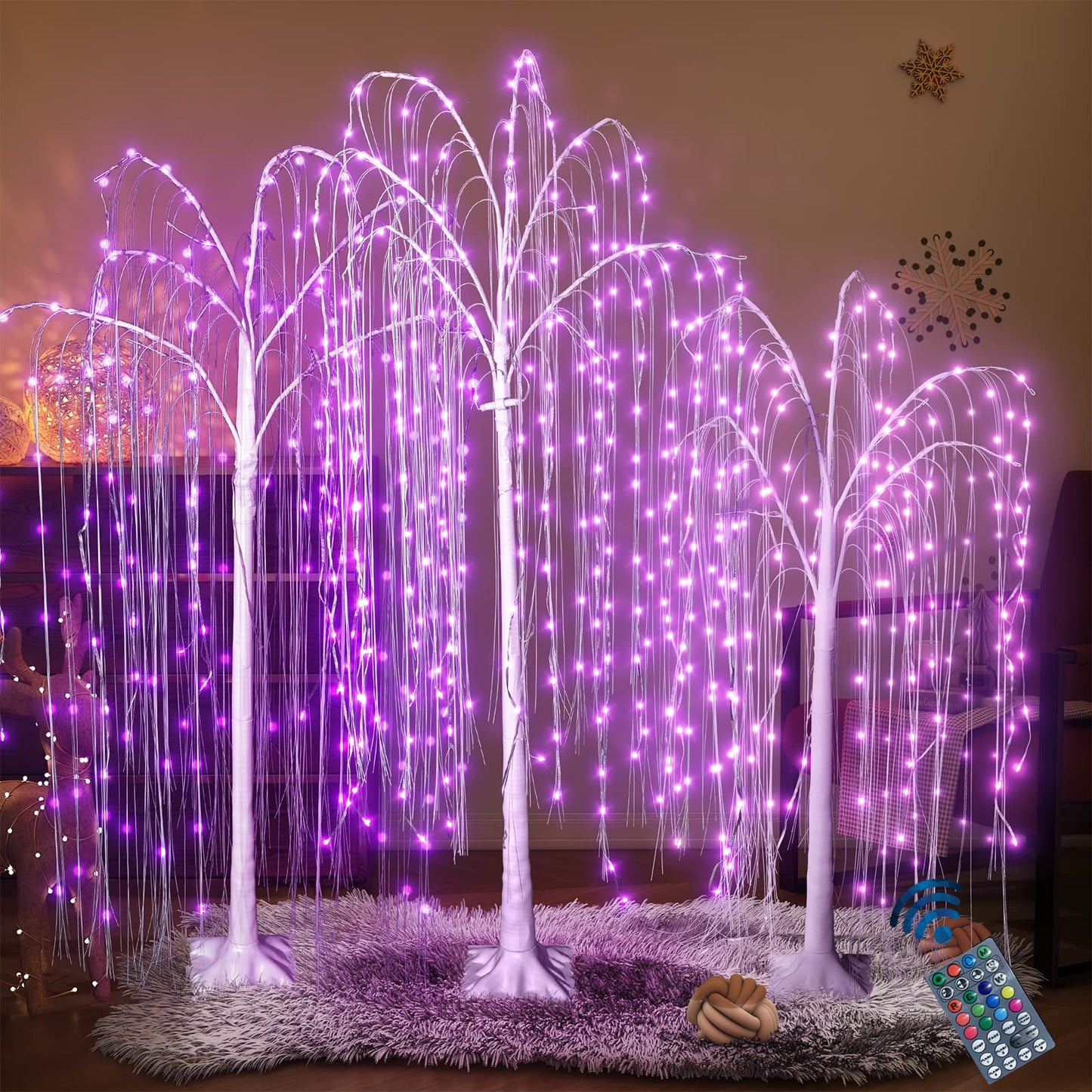 AWQM Illuminated Willow Tree 3 Piece Set, 4FT 5FT 6FT Colorful Halloween Tree Decorative LEDs