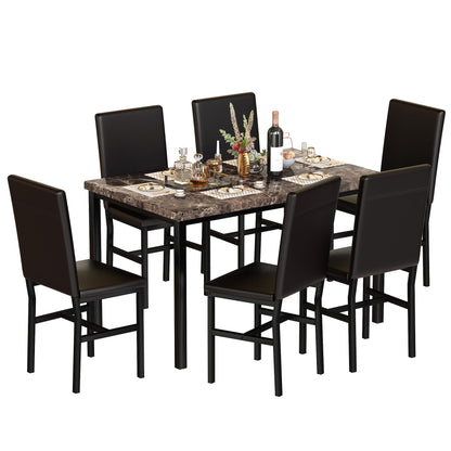 AWQM Marble 6 Person Dining Table Set 7 Piece Kitchen Table and Chairs