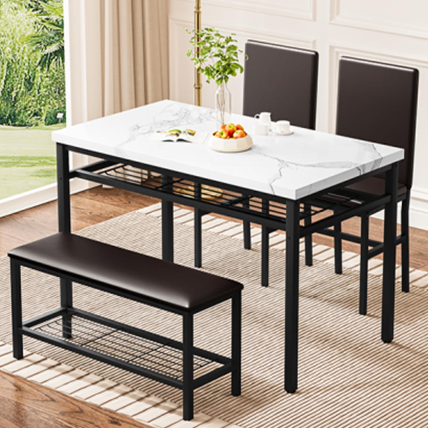 AWQM Marble 4-person dining table PU leather stool