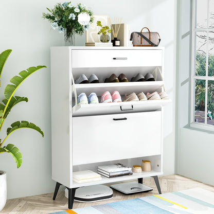 AWQM Entryway Shoe Cabinet, Freestanding Shoe Cabinet with 2 Flip-Flop Drawers