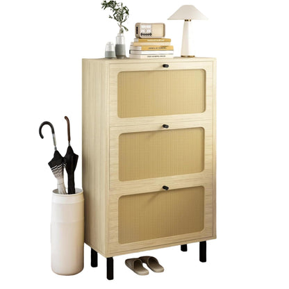 AWQM  Freestanding shoe cabinet with 3 rattan flip-up drawers