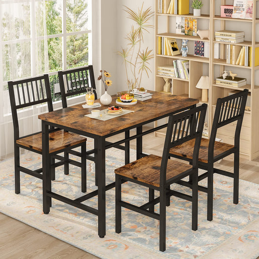 AWQM Industrial Wooden Dining Table Set for 4