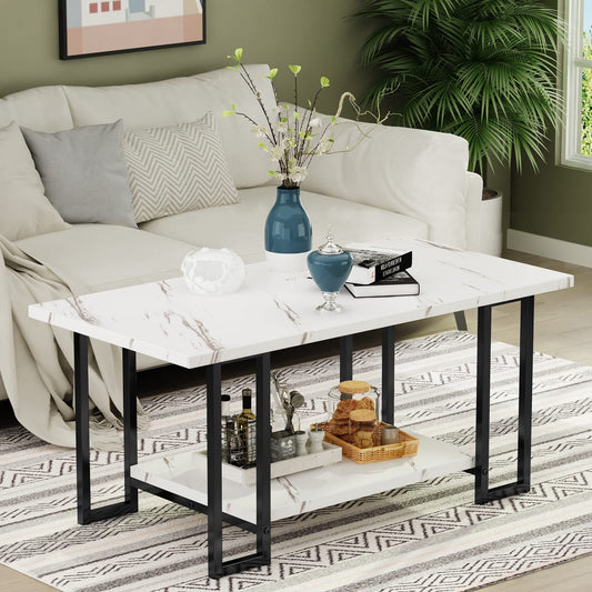 AWQM Marble Coffee Table, Faux Marble Top Rectangular Coffee Table