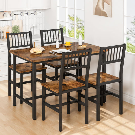 AWQM Industrial Wooden Metal Frame Dining Table and Chairs for 4 Persons