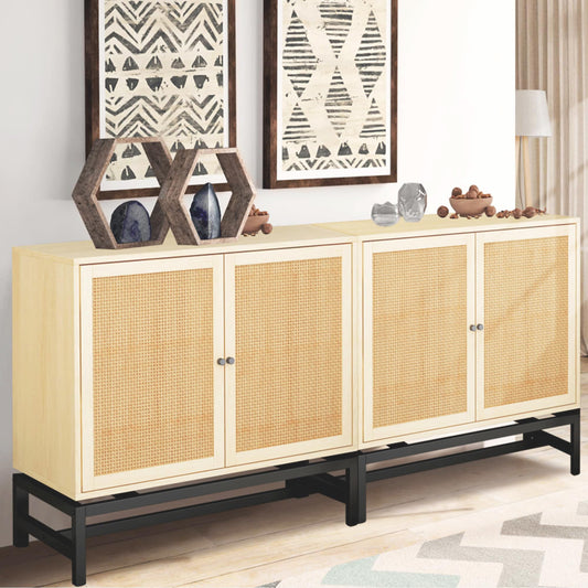 AWQM Storage Sideboard Natural Rattan Door Storage Cabinet (Set of 2)