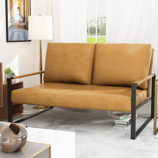 AWQM Mid-Century Modern Sectional Sofa, Upholstered Faux Leather Loveseat