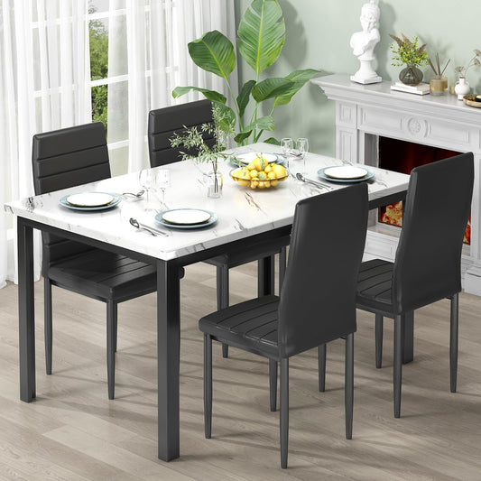 AWQM Faux Marble Dining Table and Chairs Set,4 Dining Table and Chairs