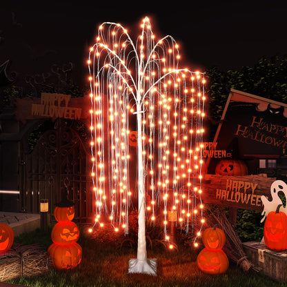 AWQM Illuminated Willow Tree 3 Piece Set, 4FT 5FT 6FT Colorful Halloween Tree Decorative LEDs