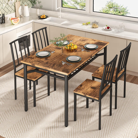 AWQM Industrial Wooden Kitchen Table and Chair Dining Table for 4 Persons with Adjustable Legs