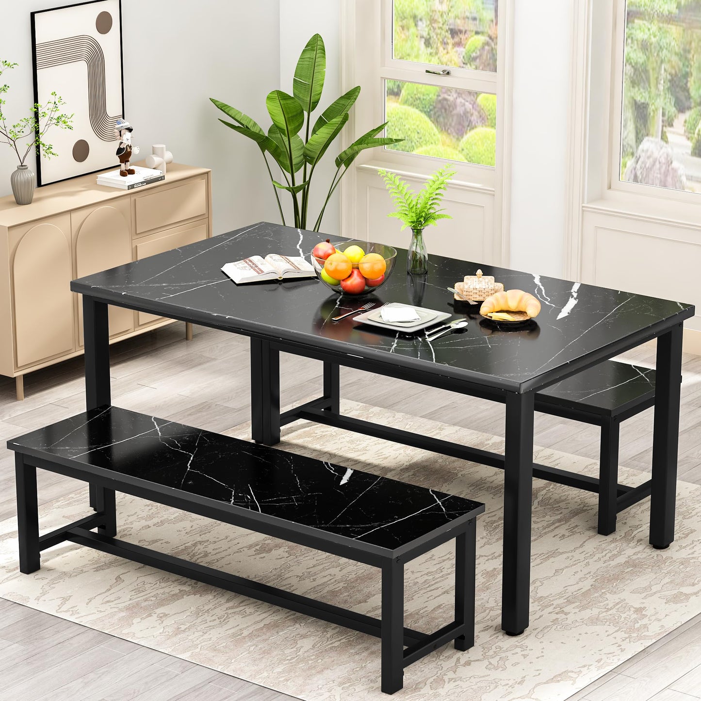 AWQM 43" Dining Table with Bench, 4-Person Dining Table Set