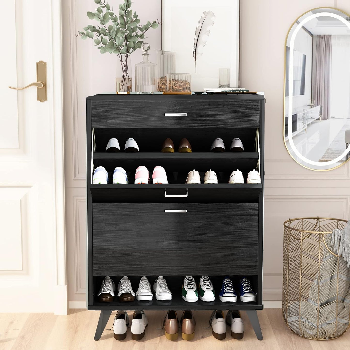 AWQM Entryway Shoe Cabinet, Freestanding Shoe Cabinet with 2 Flip-Flop Drawers